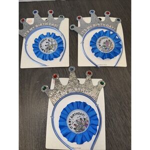 Lot Of 3- It's My Birthday‎ Headband And Pin Blue / Silver New